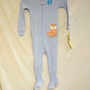 Carter's Girls Blue Polka Dot Fox Lightweight Footed Pajamas NWT  2-way zipper